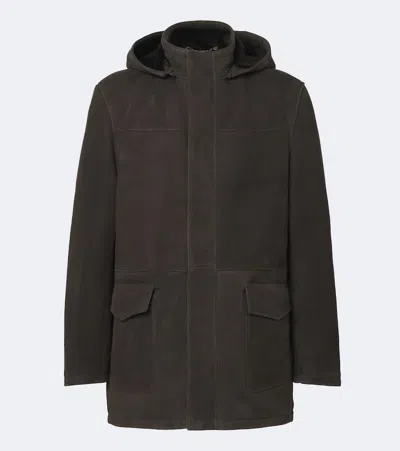 Thom Sweeney Hooded Suede Parka In Black