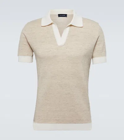 Thom Sweeney Knitted Cotton And Linen Polo Shirt In Beige - 2197