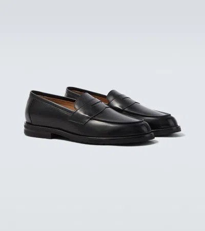 Thom Sweeney Leather Penny Loafers In Black