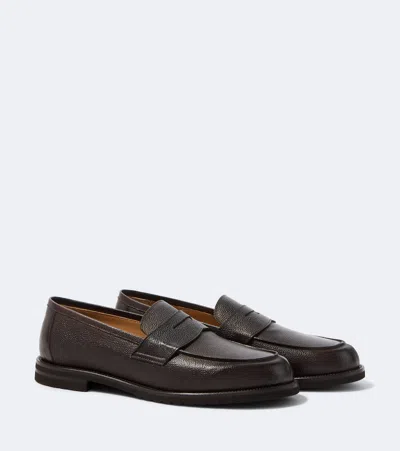 Thom Sweeney Leather Penny Loafers In Brown
