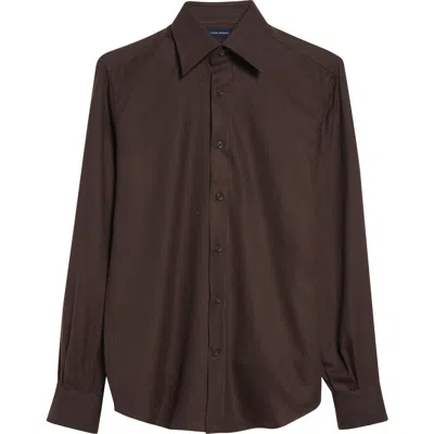 Thom Sweeney Lecce Point Collar Flannel Button-up Shirt In Brown