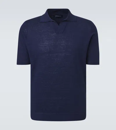 Thom Sweeney Linen And Cotton Polo Shirt In Blue