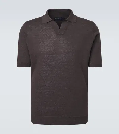 Thom Sweeney Linen And Cotton Polo Shirt In Brown