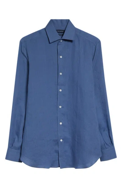 Thom Sweeney Linen Button-up Shirt In Blue