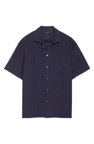 Thom Sweeney Linen Camp Shirt In Blue