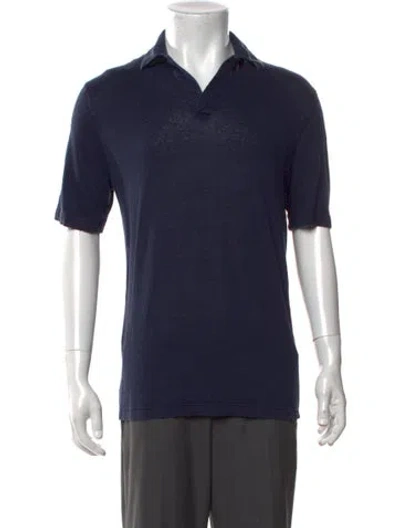 Pre-owned Thom Sweeney Linen Collar Polo Shirt In Blue