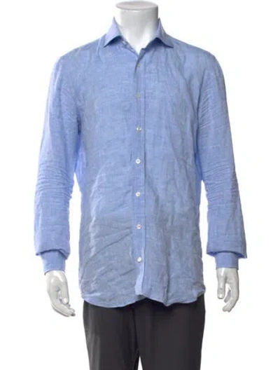 Pre-owned Thom Sweeney Linen Long Sleeve Dress Shirt In Blue