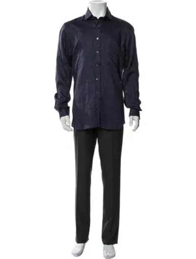 Pre-owned Thom Sweeney Linen Long Sleeve Dress Shirt In Blue