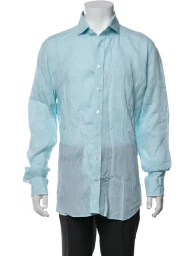 Pre-owned Thom Sweeney Linen Long Sleeve Dress Shirt In Blue