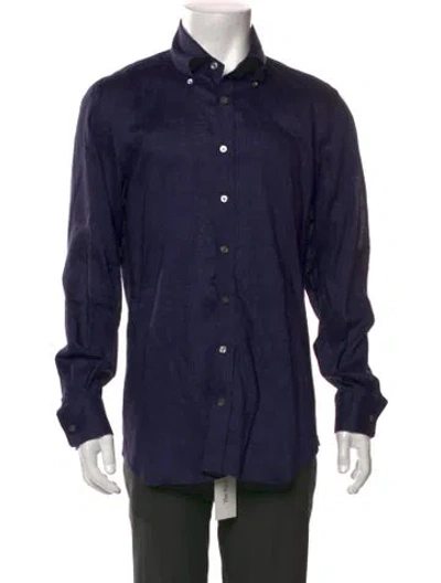 Pre-owned Thom Sweeney Linen Long Sleeve Shirt In Blue