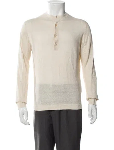 Pre-owned Thom Sweeney Linen Mock Neck Polo Sweater In Neutral