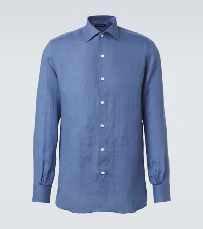 Thom Sweeney Linen Shirt In Blue
