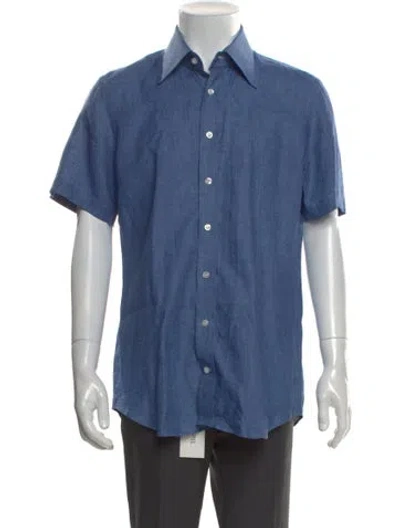 Pre-owned Thom Sweeney Linen Short Sleeve Shirt In Blue