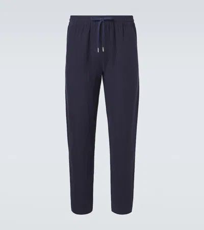 Thom Sweeney Linen Straight Pants In Blue