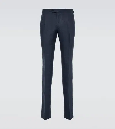 Thom Sweeney Linen Suit Pants In Navy
