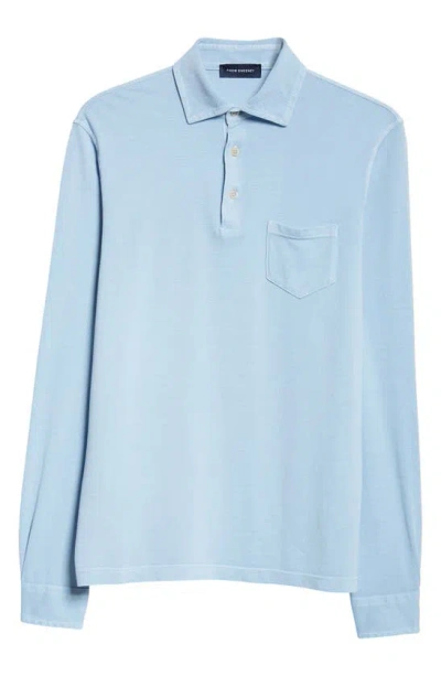Thom Sweeney Long Sleeve Cotton Piqué Polo In Light Blue