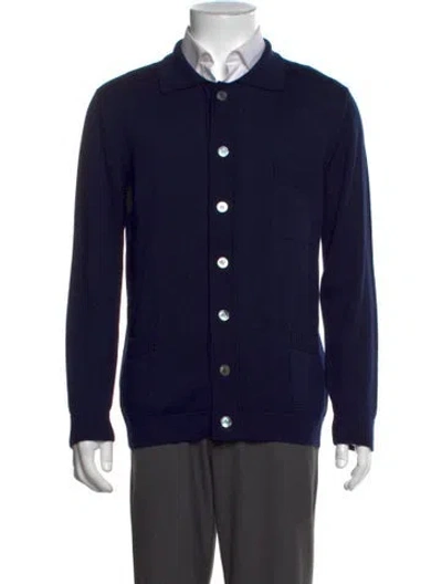 Pre-owned Thom Sweeney Merino Wool Collar Cardigan In Blue