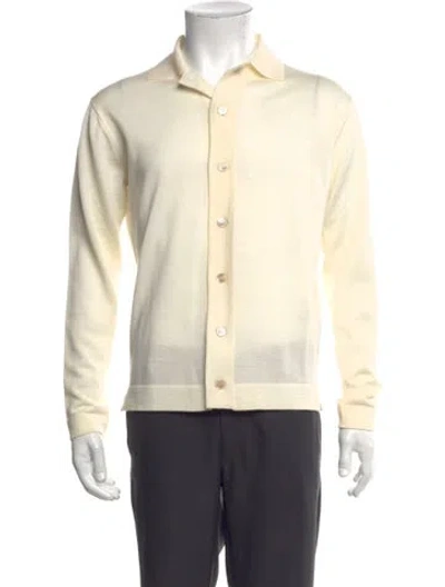 Pre-owned Thom Sweeney Merino Wool Collar Cardigan In Neutrals