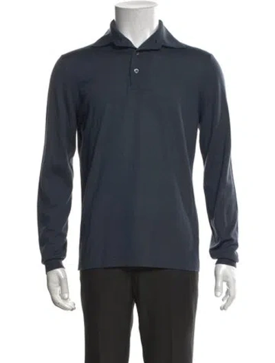 Pre-owned Thom Sweeney Merino Wool Collar Polo Shirt In Blue