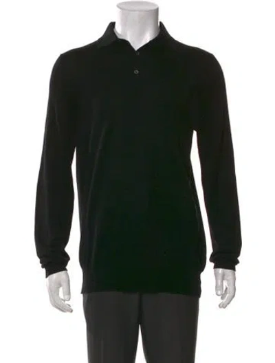 Pre-owned Thom Sweeney Merino Wool Collar Polo Sweater In Black