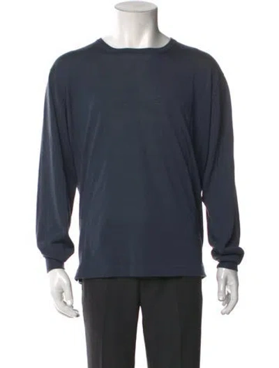 Pre-owned Thom Sweeney Merino Wool Crew Neck Henley In Blue