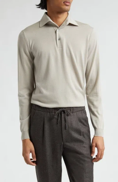 Thom Sweeney Merino Wool Polo Sweater In Neutral