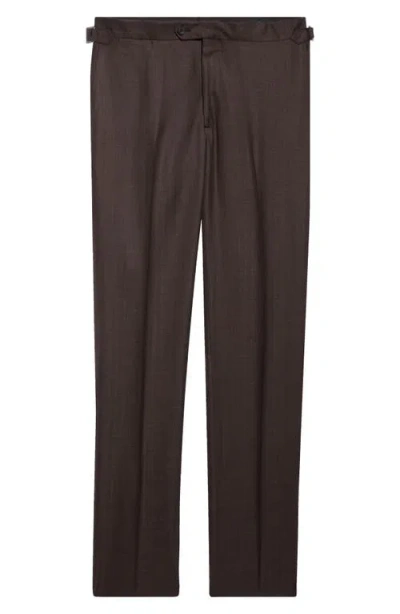 Thom Sweeney Pleated Linen Blend Pants In Brown