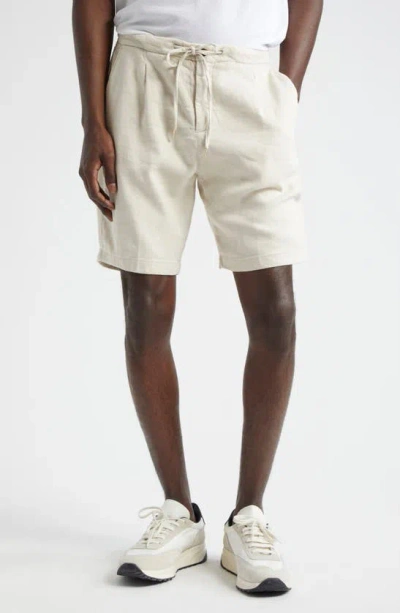 THOM SWEENEY PLEATED STRETCH LINEN & COTTON JERSEY SHORTS