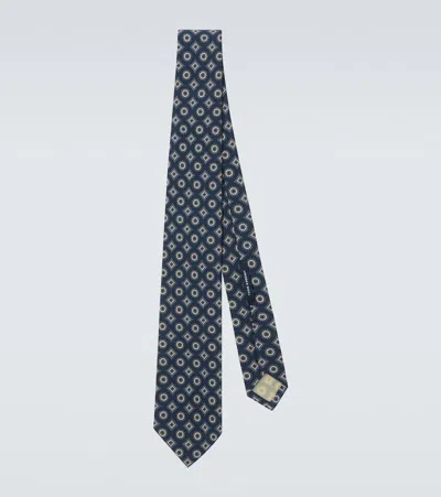 Thom Sweeney Printed Silk Tie In Blue