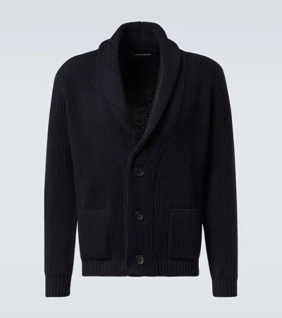 Thom Sweeney Ribbed-knit Wool Cardigan In Blue