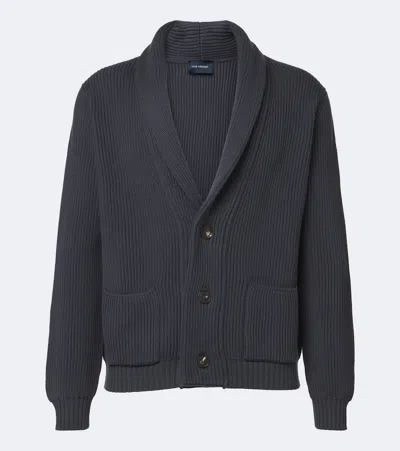 Thom Sweeney Ribbed-knit Wool Cardigan In Blue