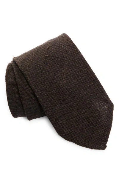 Thom Sweeney Silk & Linen Knit Tie In Brown