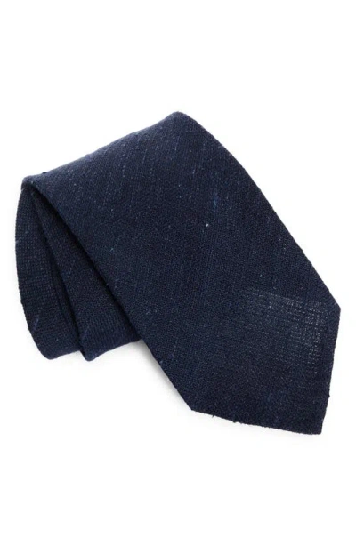 Thom Sweeney Silk & Linen Knit Tie In Navy