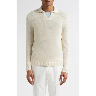 Thom Sweeney Skipper Wide Gauge Linen Blend Polo Sweater