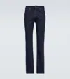 Thom Sweeney Straight-leg Peated Wool Trousers In Blue