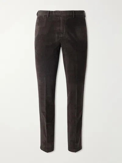 Thom Sweeney Straight-leg Cotton-blend Corduroy Chinos In Brown
