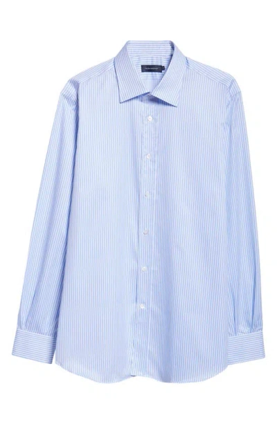 Thom Sweeney Stretch Poplin Button-up Shirt In Sky Blue Bengal