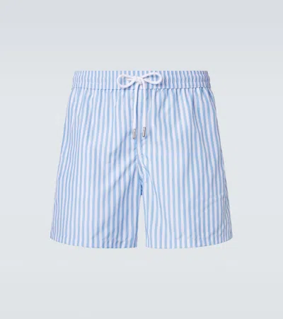 Thom Sweeney Striped Swim Trunks In Blue