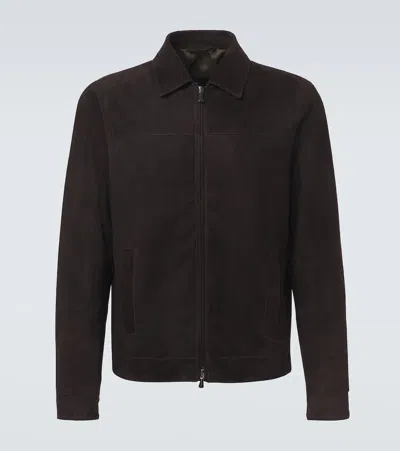 Thom Sweeney Suede Blouson Jacket In Brown