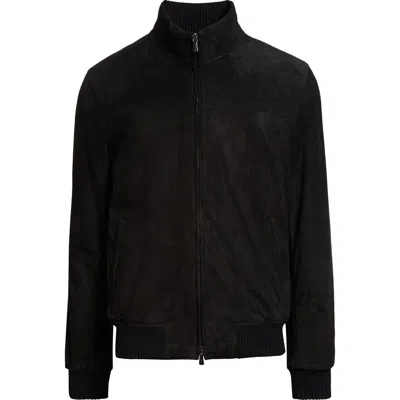 Thom Sweeney Suede Bomber Jacket In Black
