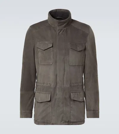 Thom Sweeney Suede Field Jacket In Brown