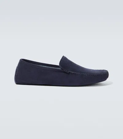 Thom Sweeney Cashmere-lined Suede Slippers In Blue