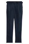 Thom Sweeney Tailored Pleated Linen Pants In Navy