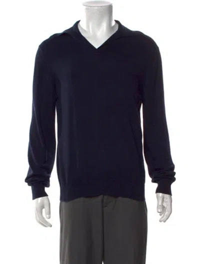 Pre-owned Thom Sweeney V-neck Long Sleeve Pullover In Blue