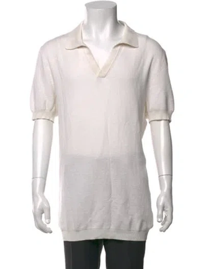 Pre-owned Thom Sweeney V-neck Short Sleeve Polo Shirt In White