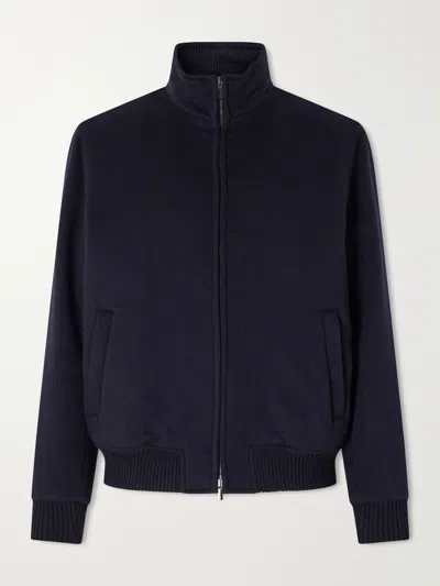 Thom Sweeney Wool And Cashmere-blend Flannel Bomber Jacket In Blue