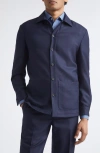 Thom Sweeney Wool Hopsack Overshirt In Blue