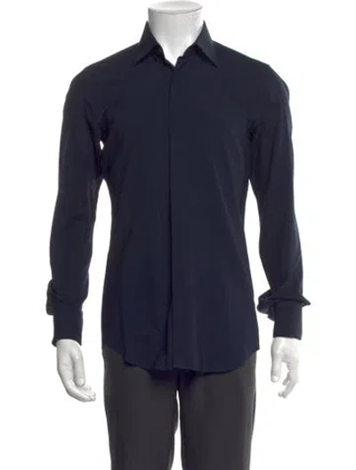 Pre-owned Thom Sweeney Wool Long Sleeve Dress Shirt In Blue