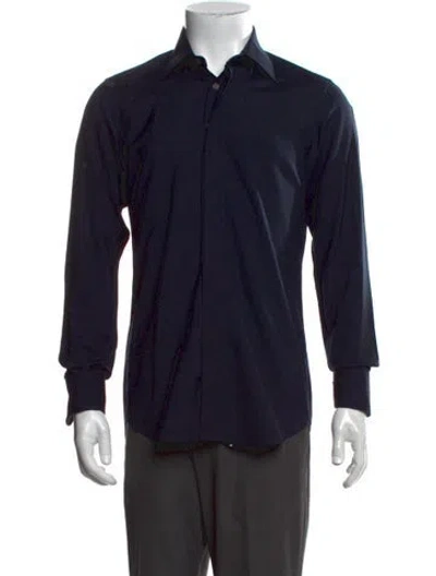 Pre-owned Thom Sweeney Wool Long Sleeve Dress Shirt In Blue