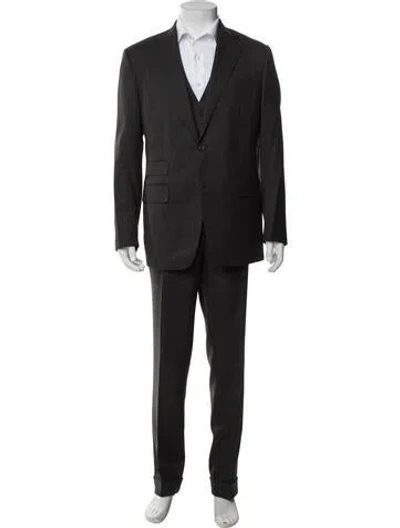 Pre-owned Thom Sweeney Wool Plaid Print Two-piece Suit In Black